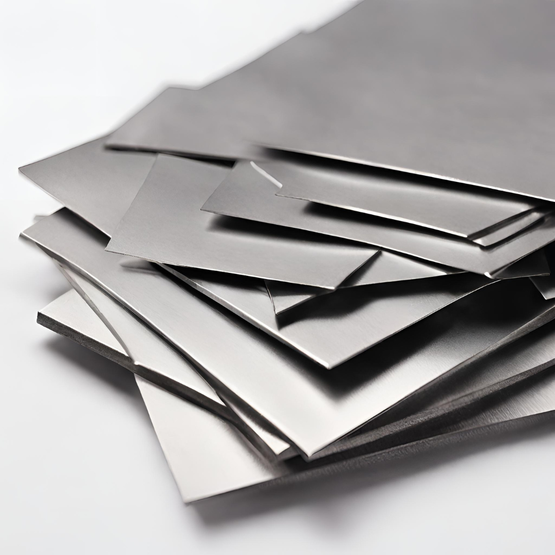 Tantalum sheets displayed on a white backdrop