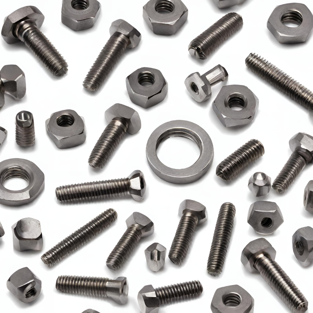 Tungsten fasteners displayed on a white background